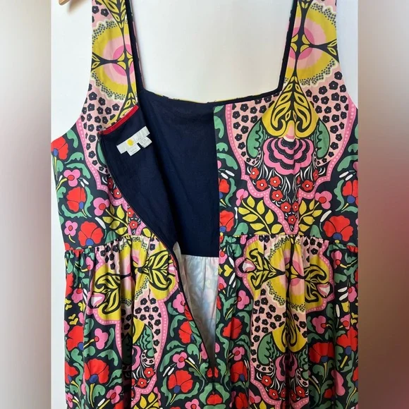Boden Square Neck Cotton Midi Dress in Vibrant Folk Floral Print - Picture 9 of 15